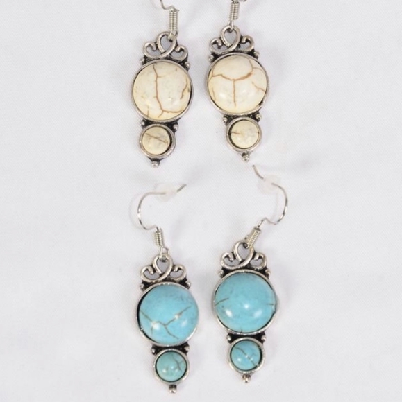 Ivory Antique Dangle Semiprecious Stone Earrings - Picture 7 of 8